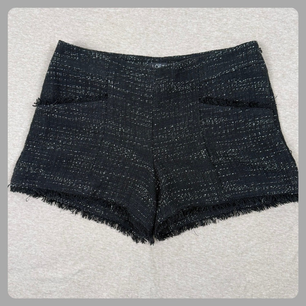 Ann Taylor LOFT Tweed Fringe Shorts Black White Sparkle Women's Size 2‎